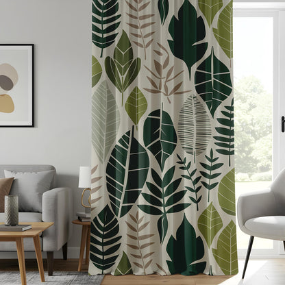 Onay Leafy Printed Curtains, Botanical Patterned Drapes, Forest-Inspired Window Drapes