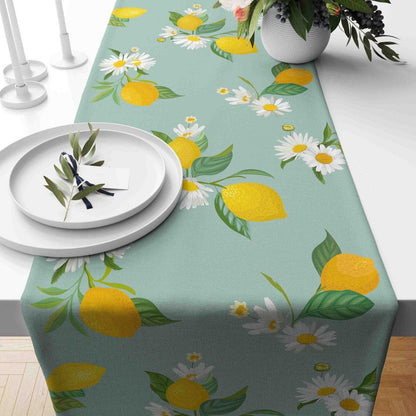 Onay Home Textile table runner 3 / 12 x 46 inch (30 x 120 cm) Lemon and Olive Table Runner Floral Lemon Table Decor
