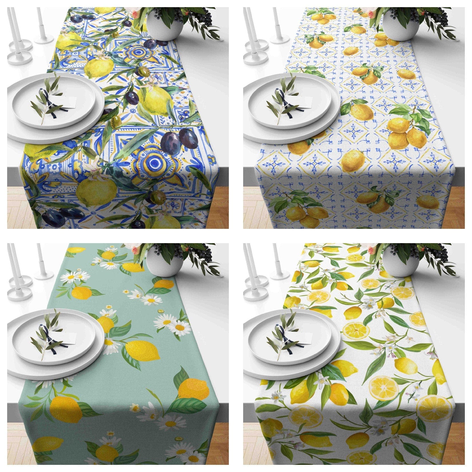 Onay Home Textile table runner Lemon and Olive Table Runner Floral Lemon Table Decor