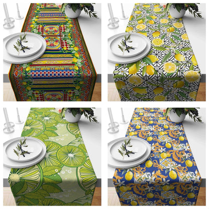 Onay Home Textile table runner Lemon Citrus Table Clouth Yellow & Blue Floral Tablecloth