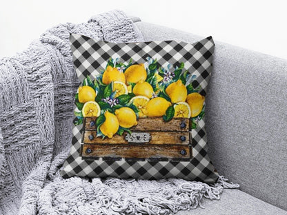 Onay 2 / 12 x 12 inch (30 x 30 cm) Lemon Orange Citrus Yellow & Black Striped Cushion Cover