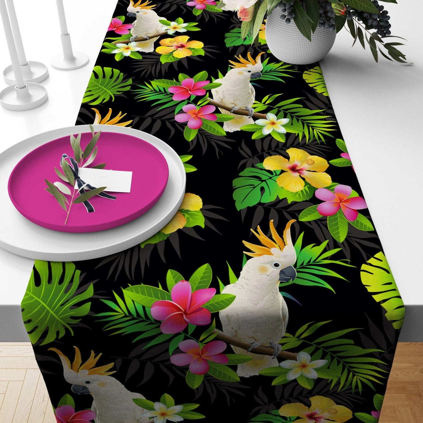 Onay Home Textile table runner 2 / 12 x 46 inch (30 x 120 cm) Leopard Tablecloth Green Kitchen Runner Wild Animals