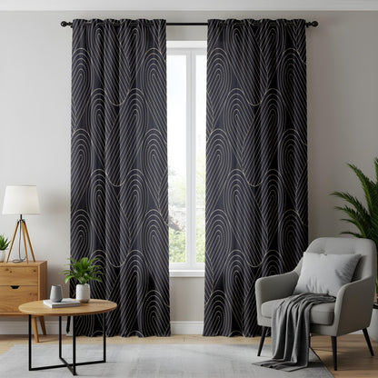 Onay Luxury Art Deco Living Room Curtains, Elegant Black Window Drapes
