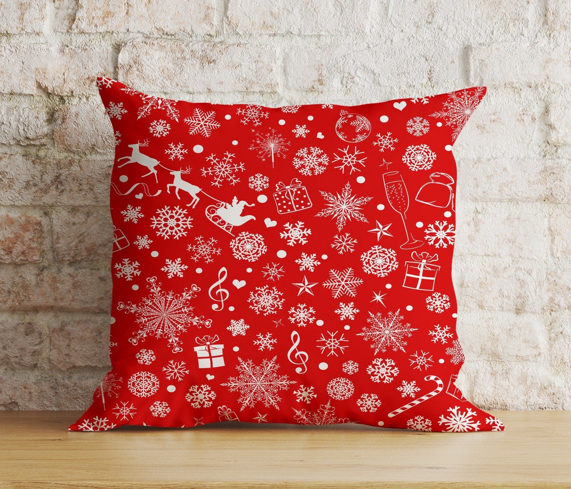Onay 2 / 12 x 12 inch (30 x 30 cm) Double Side Merry Christmas Red Xmas Tree Snowflake Cushion Cover