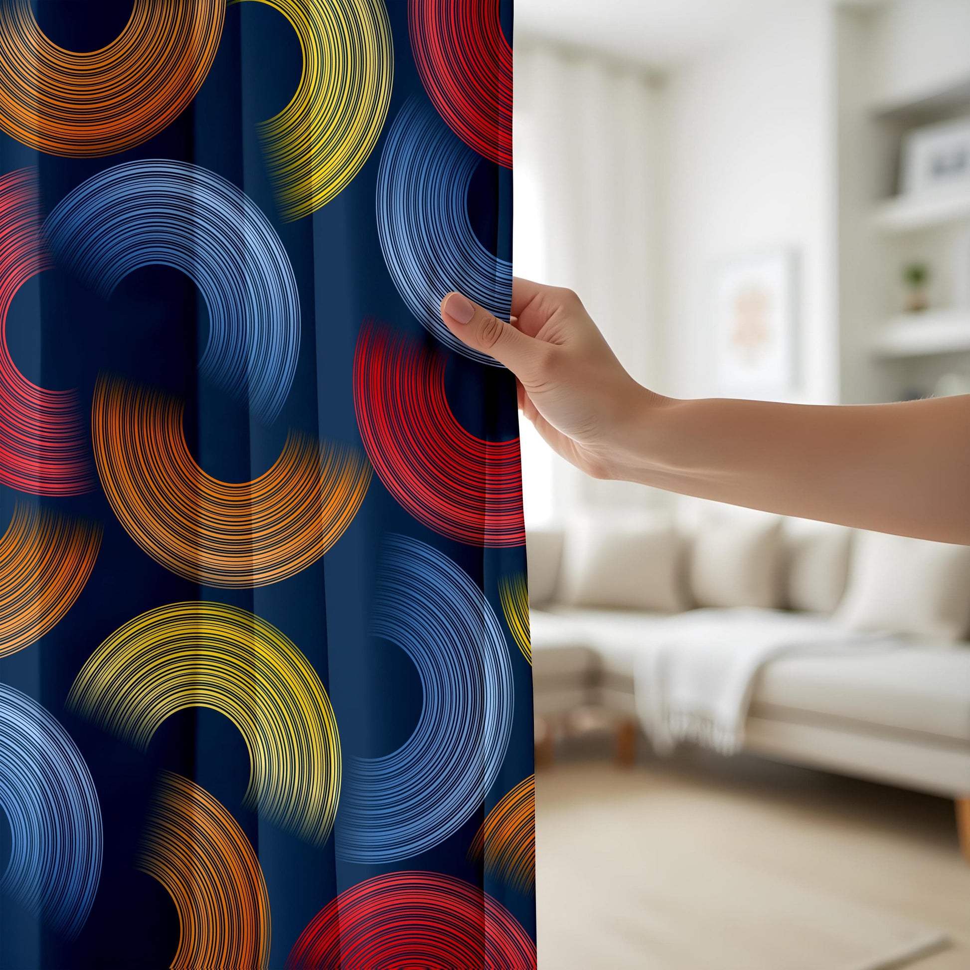 Onay Mid-Century Abstract Curtains – Colorful Geometric Swirl Drapes