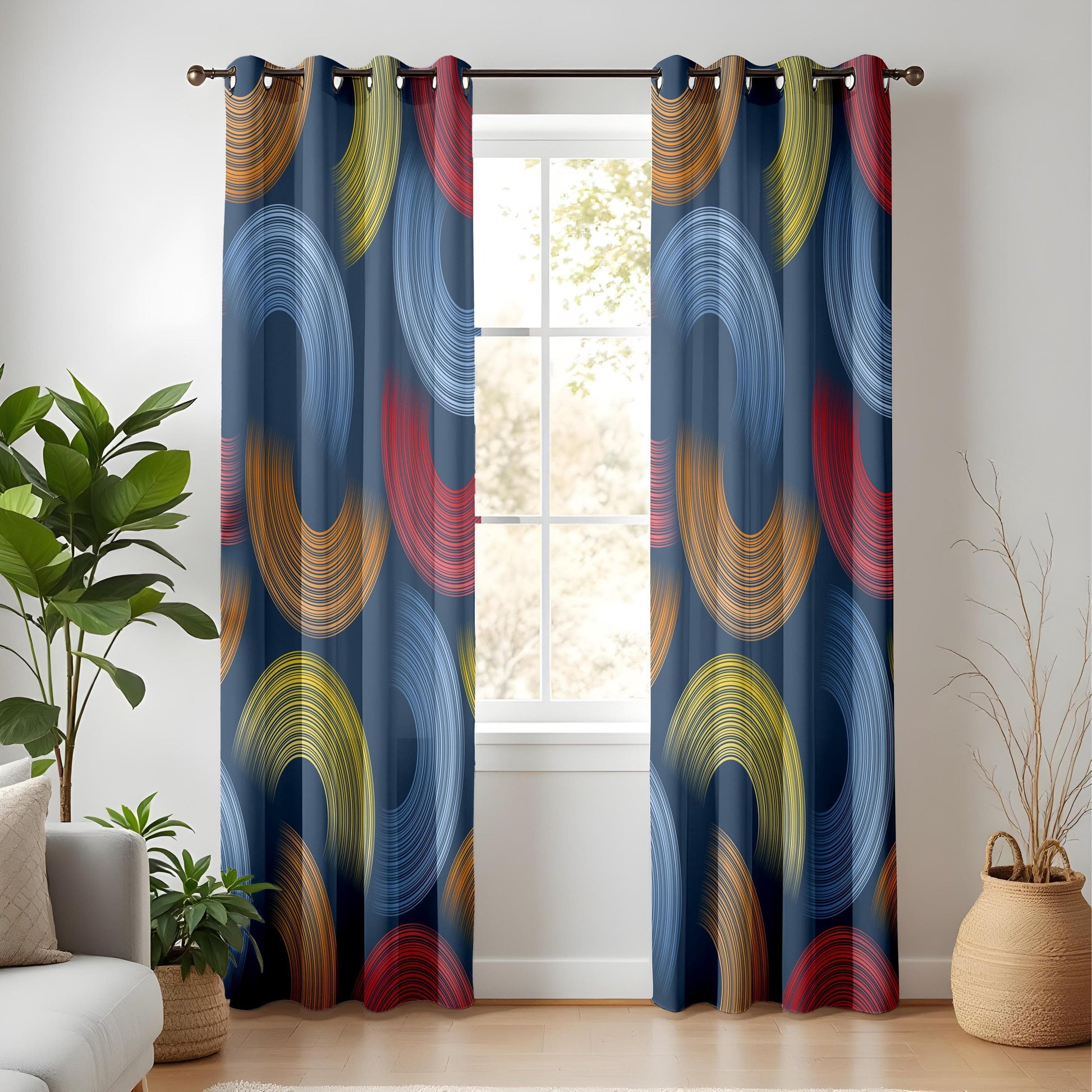 Onay Mid-Century Abstract Curtains – Colorful Geometric Swirl Drapes