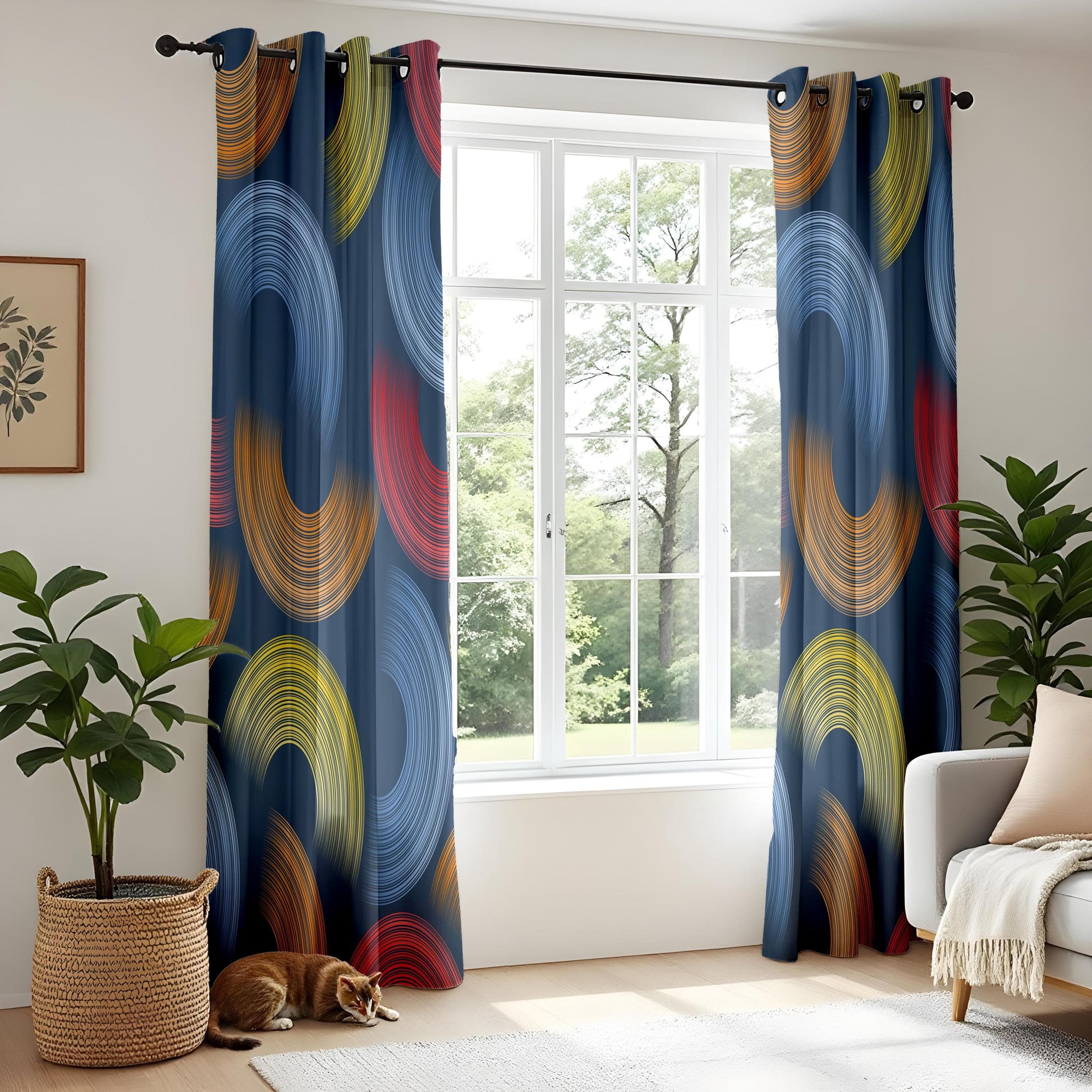 Onay Mid-Century Abstract Curtains – Colorful Geometric Swirl Drapes