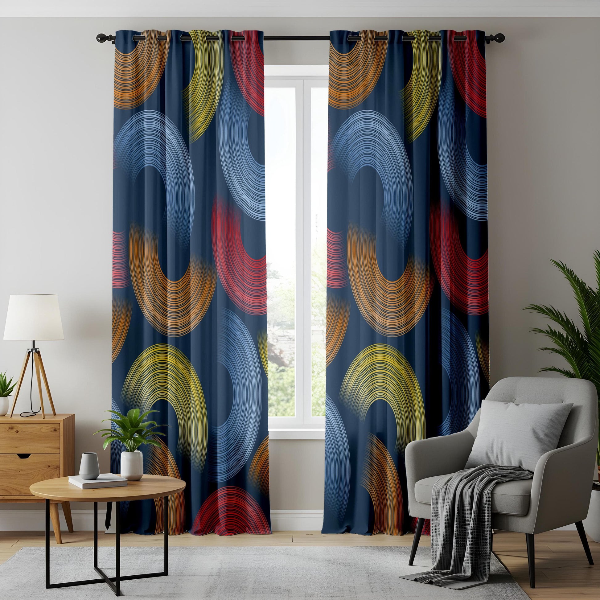 Onay Mid-Century Abstract Curtains – Colorful Geometric Swirl Drapes