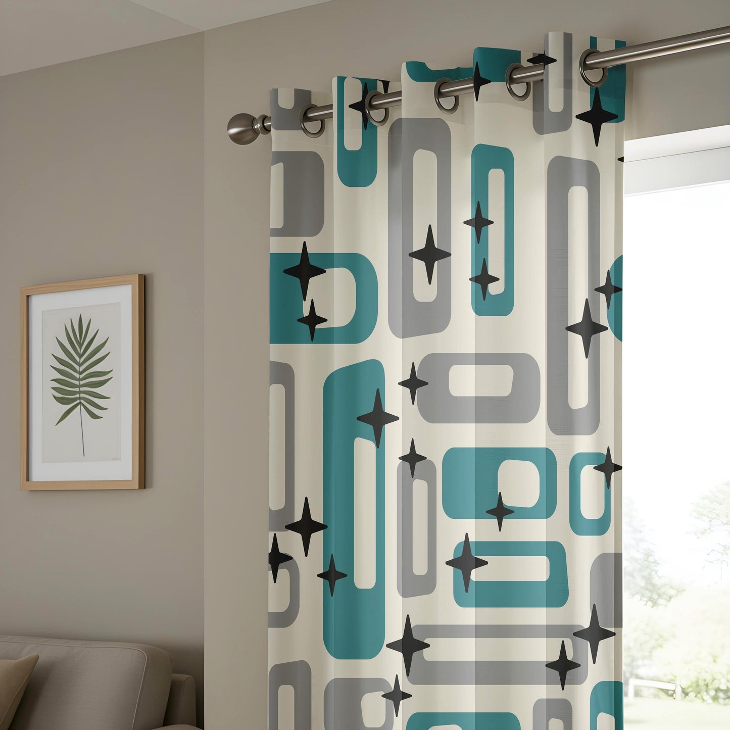 Onay Mid-Century Modern Curtains, Retro Geometric Window Drapes