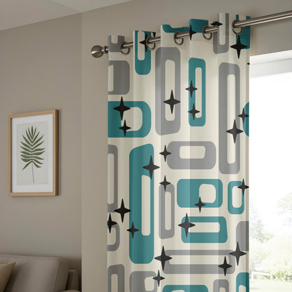 Onay Mid-Century Modern Curtains, Retro Geometric Window Drapes