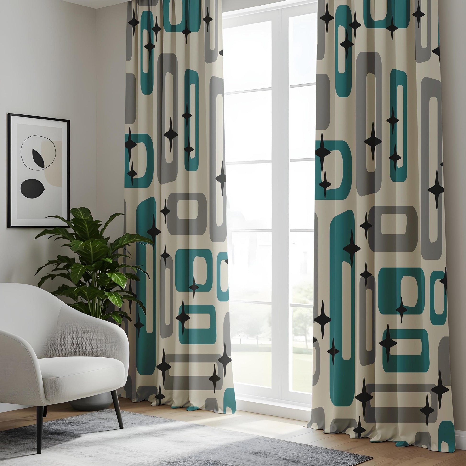 Onay Mid-Century Modern Curtains, Retro Geometric Window Drapes