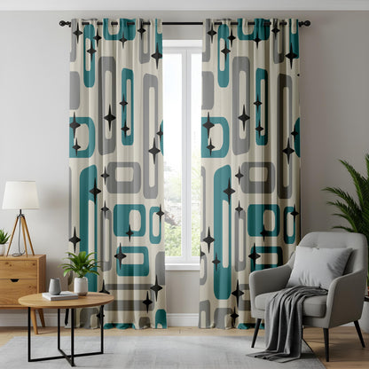 Onay Mid-Century Modern Curtains, Retro Geometric Window Drapes