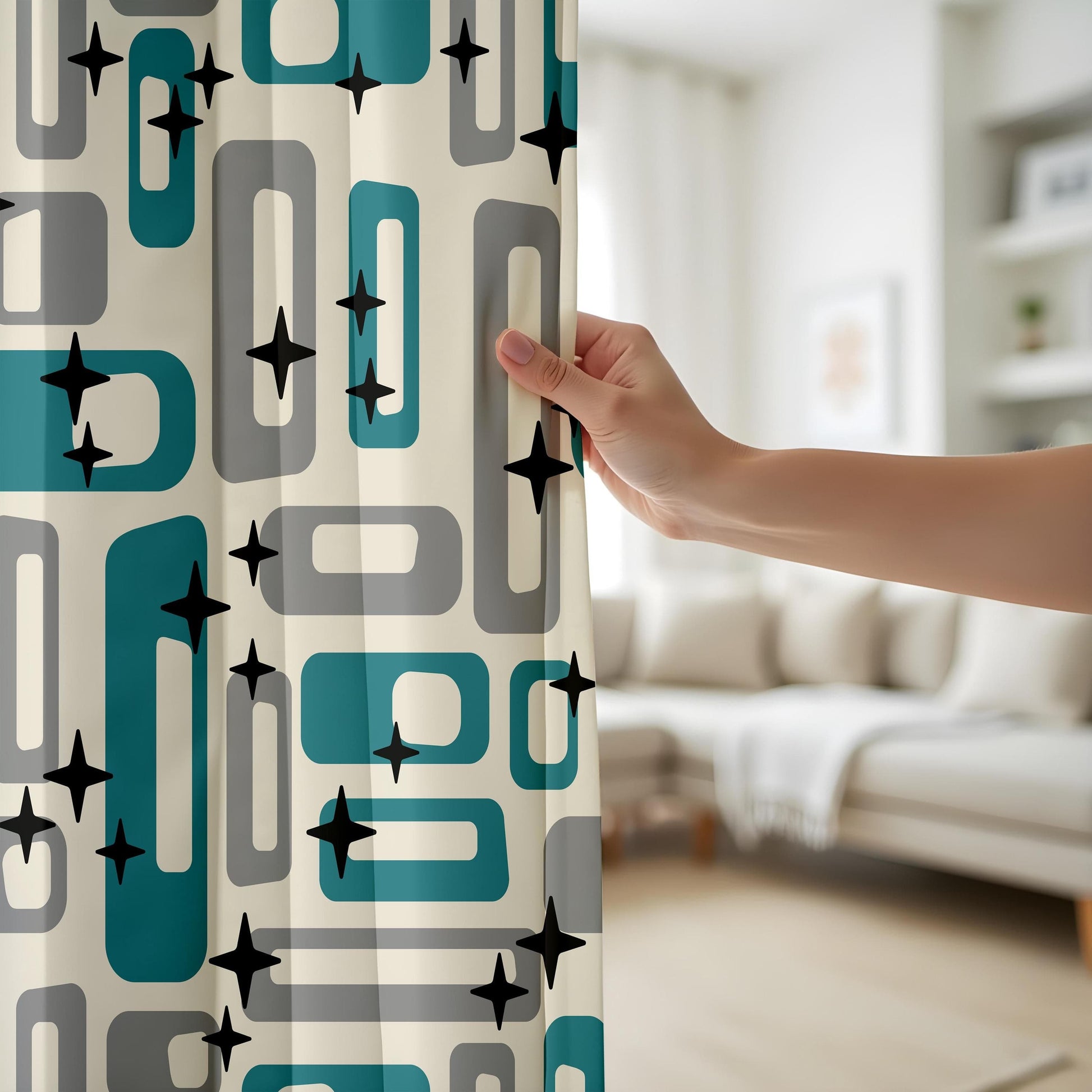 Onay Mid-Century Modern Curtains, Retro Geometric Window Drapes