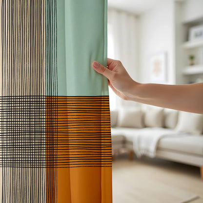 Onay Mid-Century Modern Geometric Curtains – Hand-Drawn Abstract Line Drapes