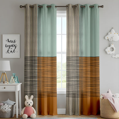 Onay Mid-Century Modern Geometric Curtains – Hand-Drawn Abstract Line Drapes