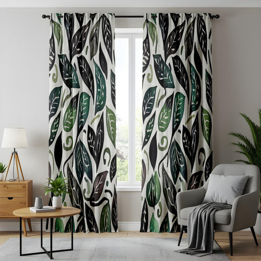 Onay Mid-Century Modern Leaf Curtains, Retro Botanical Watercolor Drapes