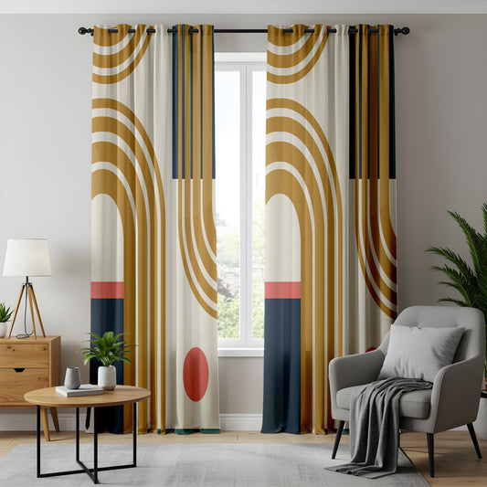 Onay Mid-Century Modern Living Room Curtains, Boho Arch Pattern Drapes