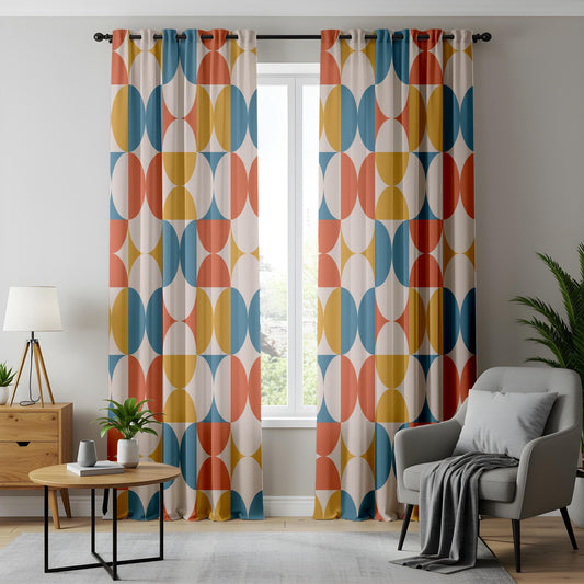 Onay Mid-Century Modern Living Room Curtains, Retro Geometric Window Drapes
