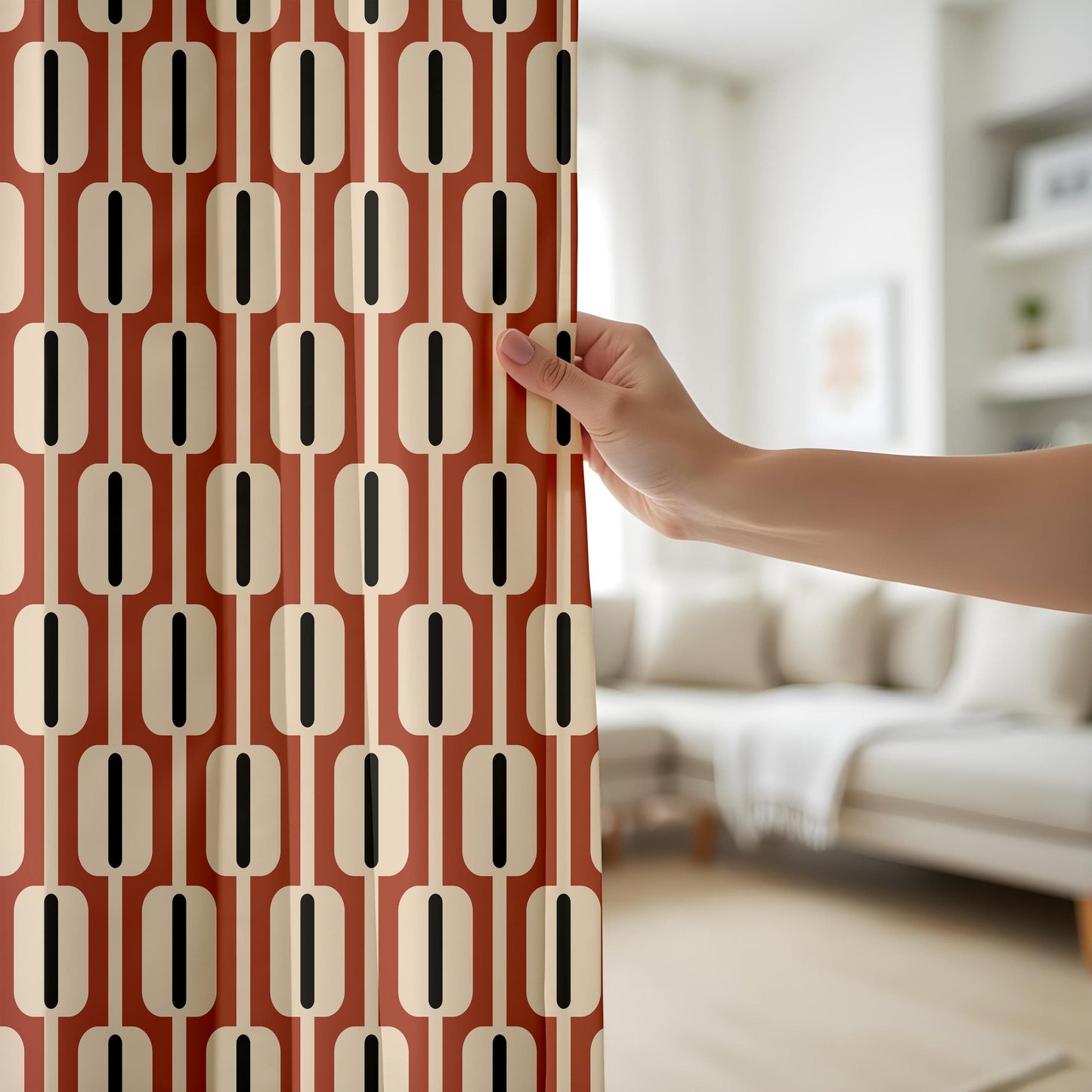 Onay Mid-Century Modern Living Room Curtains, Vintage Retro Geometric Pattern Drapes