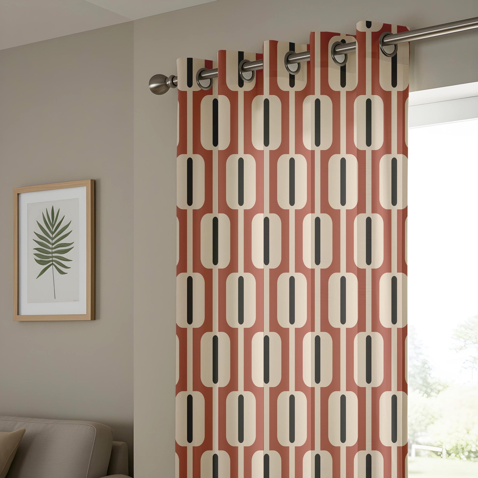 Onay Mid-Century Modern Living Room Curtains, Vintage Retro Geometric Pattern Drapes