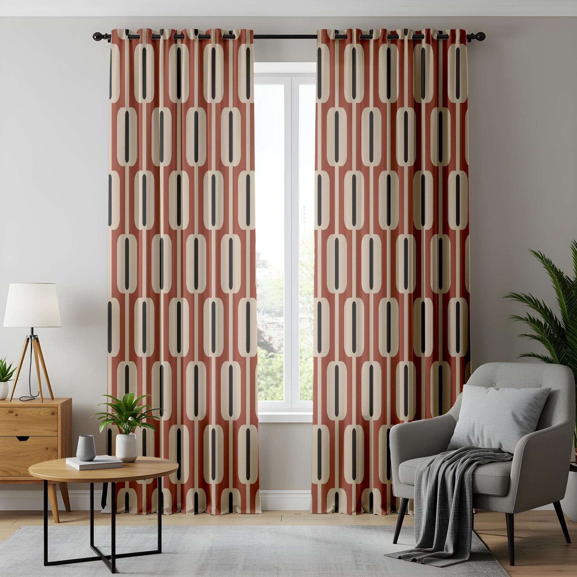 Onay Mid-Century Modern Living Room Curtains, Vintage Retro Geometric Pattern Drapes