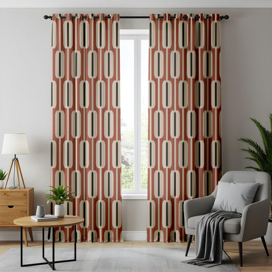 Onay Mid-Century Modern Living Room Curtains, Vintage Retro Geometric Pattern Drapes