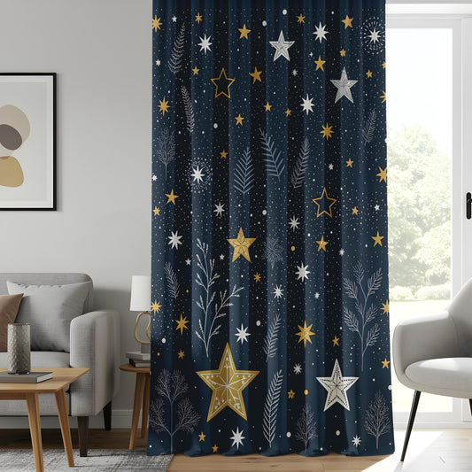 Onay Midnight Starry Sky Curtains Cosmic Gold Stars Drapes