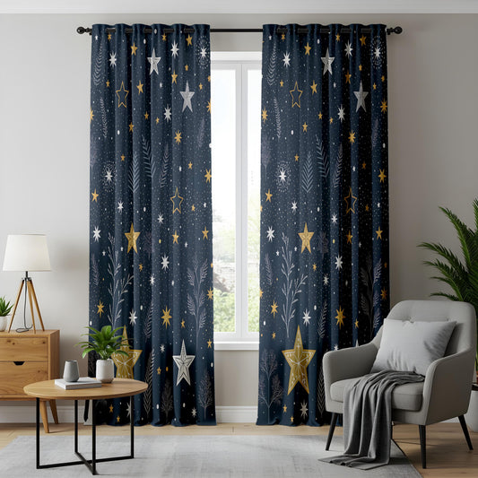 Onay Midnight Starry Sky Curtains Cosmic Gold Stars Drapes