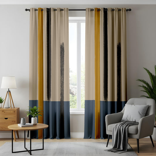 Onay Minimalist Color Block Living Room Curtains, Modern Art-Inspired Drapes