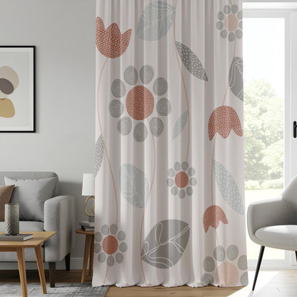 Onay Minimalist Floral Curtains, Soft Beige & Rust Botanical Drapes