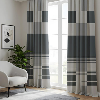 Onay Minimalist Grey Curtains – Modern Geometric Striped Drapes for Living Room Decor