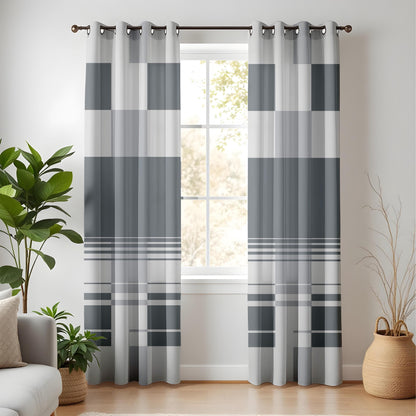 Onay Minimalist Grey Curtains – Modern Geometric Striped Drapes for Living Room Decor