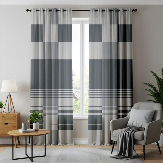 Onay Minimalist Grey Curtains – Modern Geometric Striped Drapes for Living Room Decor
