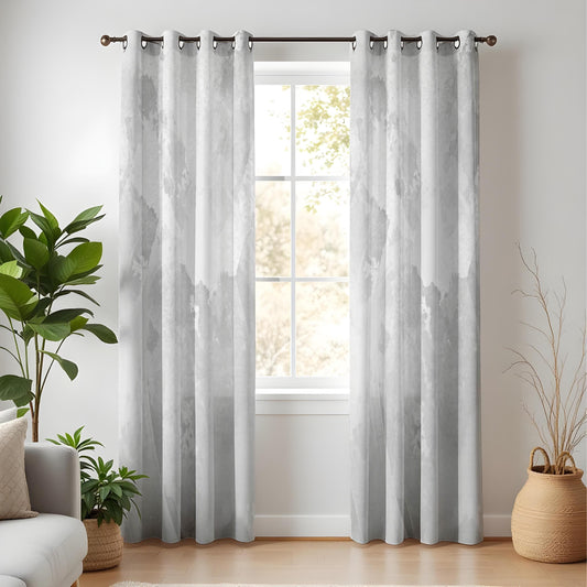 Onay Minimalist Grey Watercolor Living Room Curtains, Abstract Soft Texture Drapes