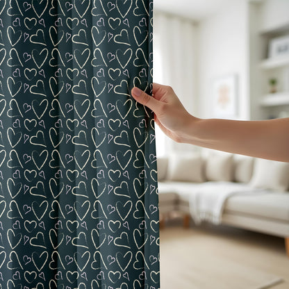 Onay Minimalist Heart Print Curtains, Dark Gray White Love Pattern Drapes