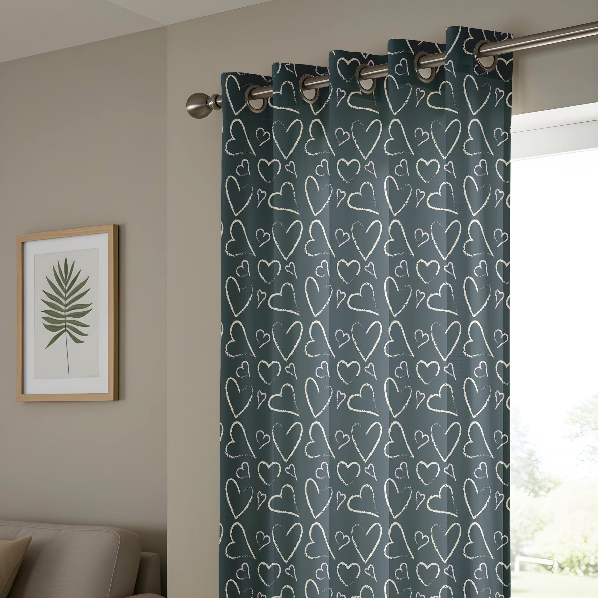 Onay Minimalist Heart Print Curtains, Dark Gray White Love Pattern Drapes