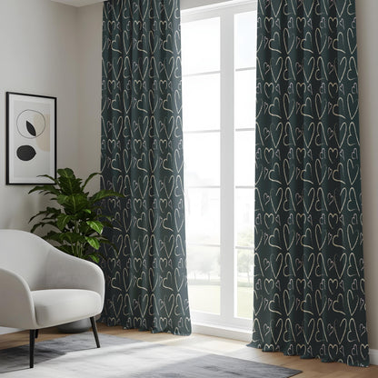 Onay Minimalist Heart Print Curtains, Dark Gray White Love Pattern Drapes