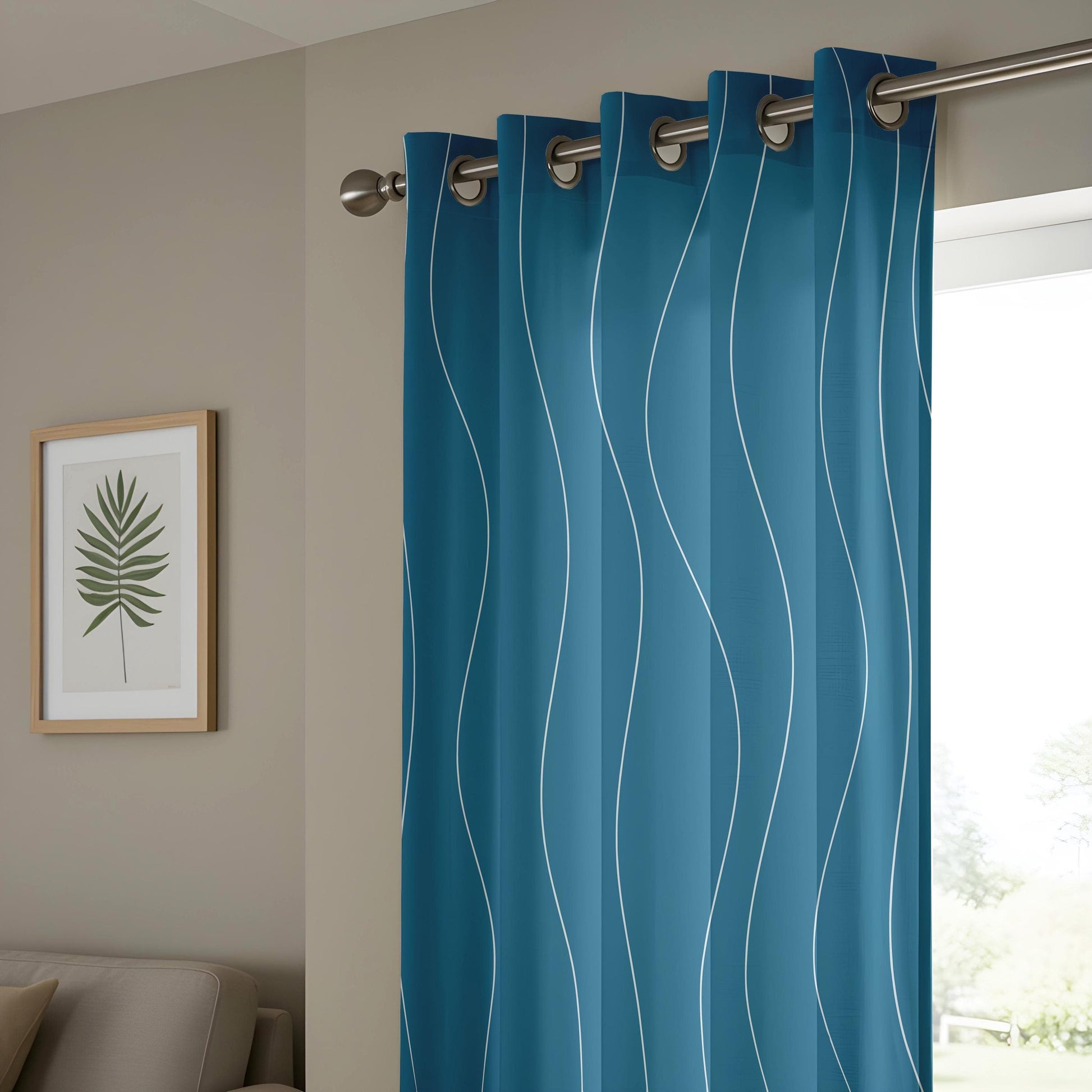 Onay Minimalist Wave Pattern Curtains, Sleek Blue Design Drapes