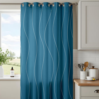 Onay Minimalist Wave Pattern Curtains, Sleek Blue Design Drapes