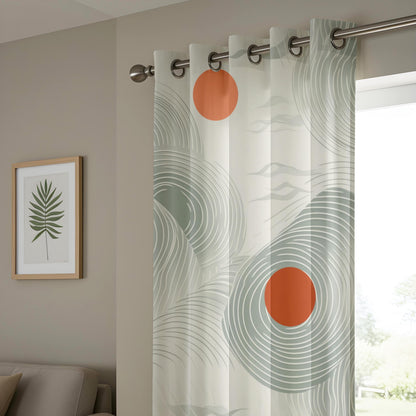 Onay Minimalist Zen Wave Curtains, Modern Abstract Art Drapes, Soft Green & Rust Tones
