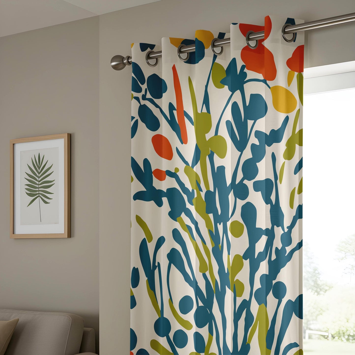 Onay Modern Abstract Green Floral Curtains, Artistic Botanical Drapes