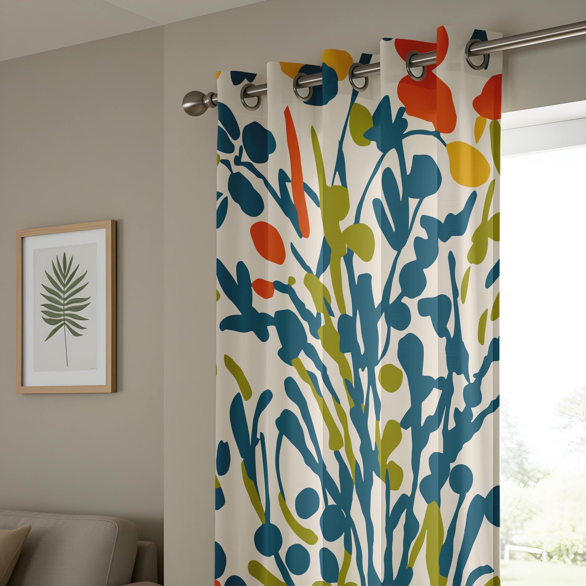 Onay Modern Abstract Green Floral Curtains, Artistic Botanical Drapes