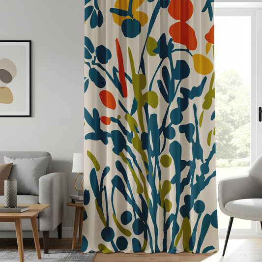 Onay Modern Abstract Green Floral Curtains, Artistic Botanical Drapes