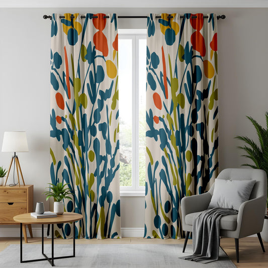 Onay Modern Abstract Green Floral Curtains, Artistic Botanical Drapes