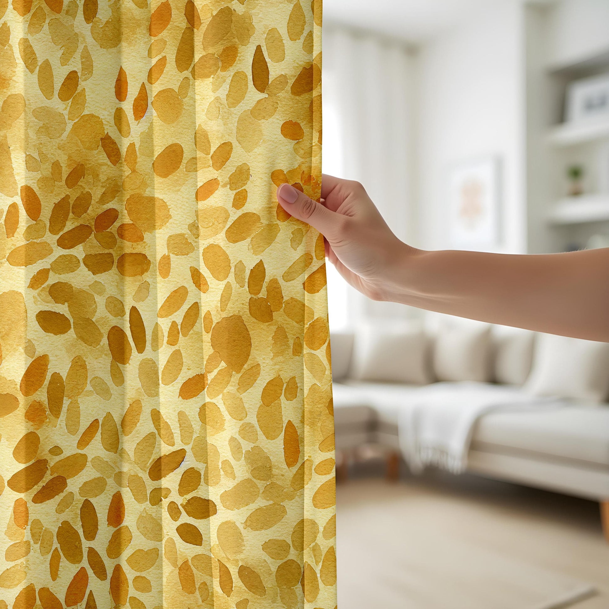 Onay Modern Abstract Yellow Curtains for Living Room, Warm Gold Mid Century Drapes