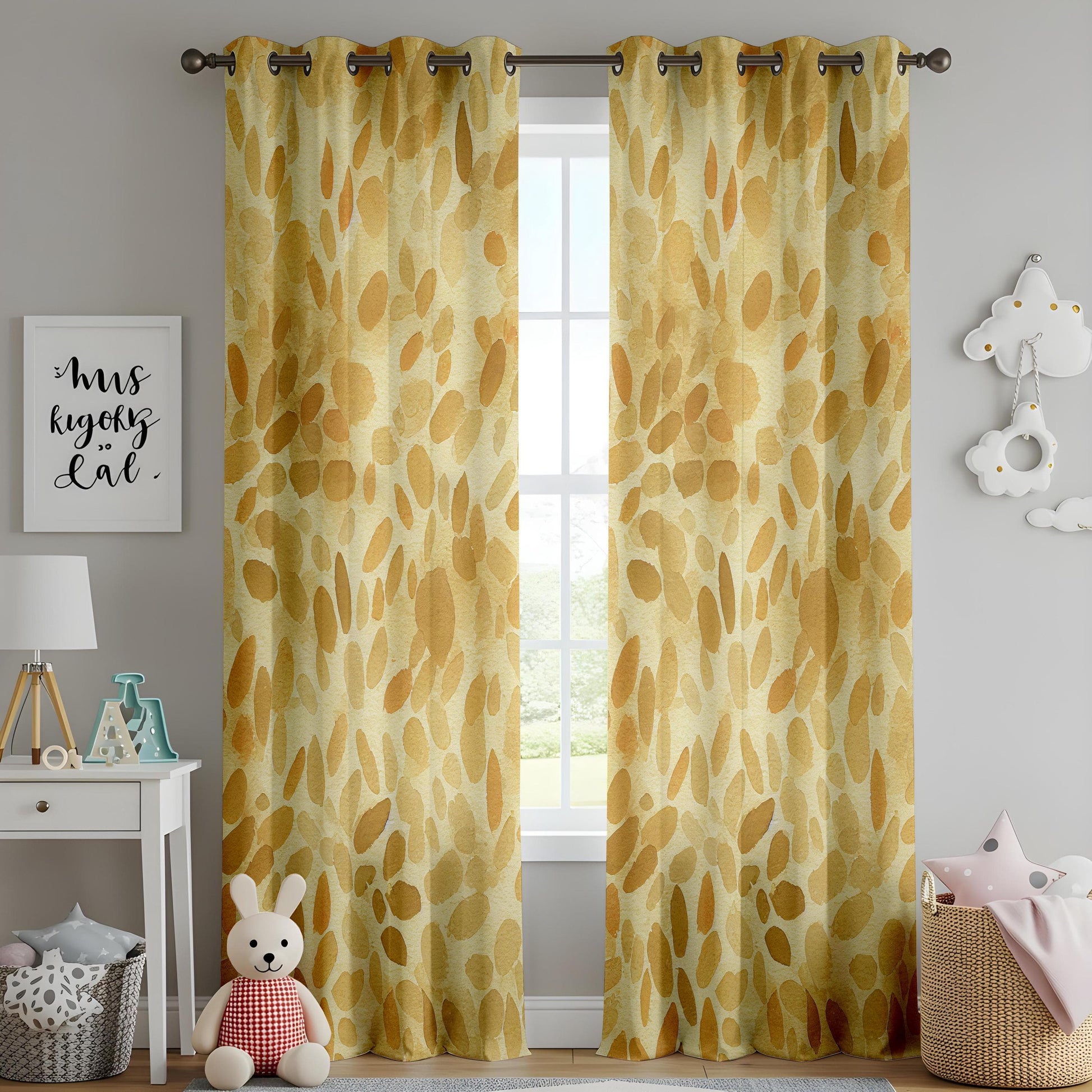 Onay Modern Abstract Yellow Curtains for Living Room, Warm Gold Mid Century Drapes