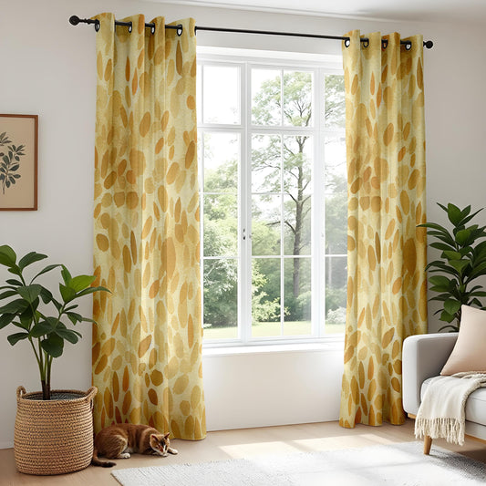 Onay Modern Abstract Yellow Curtains for Living Room, Warm Gold Mid Century Drapes
