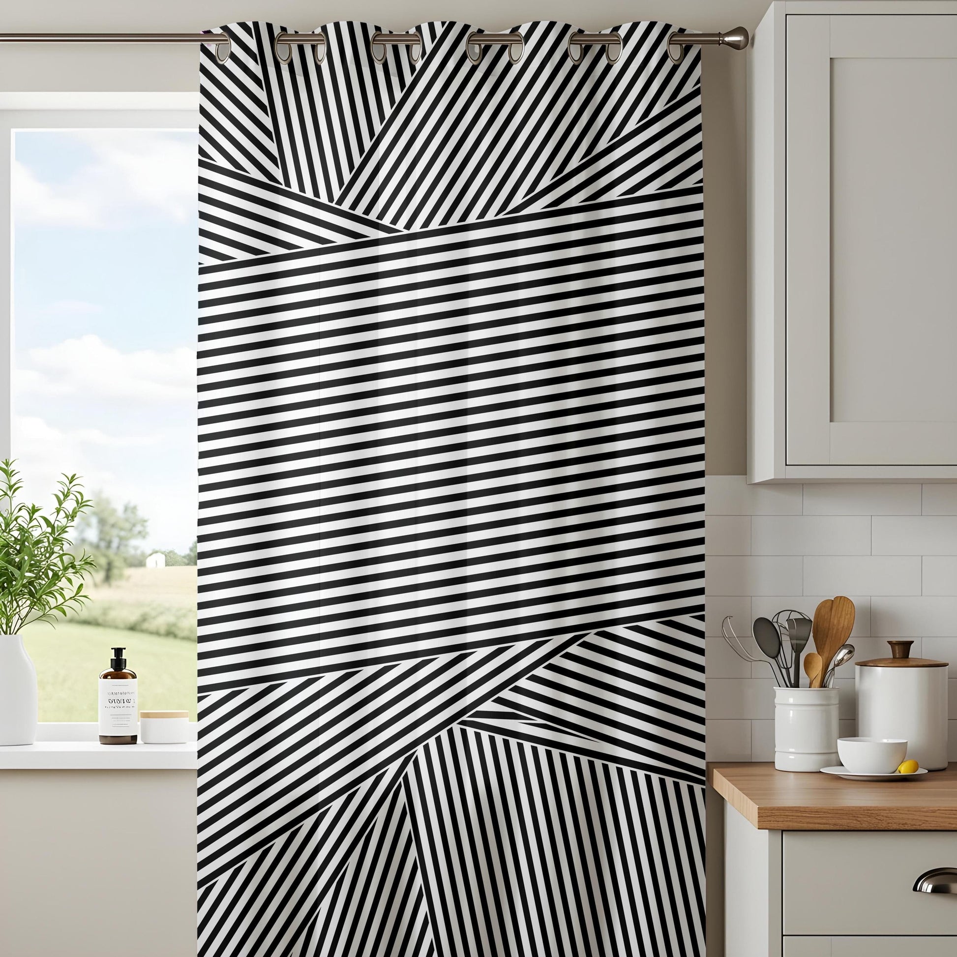 Onay Modern Black & White Striped Curtains – Minimalist Geometric Drapes