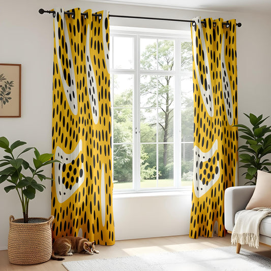 Onay Modern Cheetah Print Living Room Curtains, Yellow and Black Abstract Animal Drapes