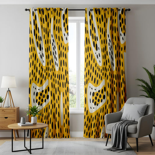 Onay Modern Cheetah Print Living Room Curtains, Yellow and Black Abstract Animal Drapes